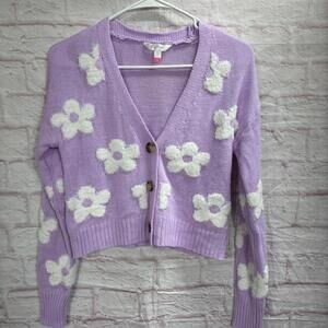 No Boundaries Purple Floral Knit Cardigan Juniors Small
